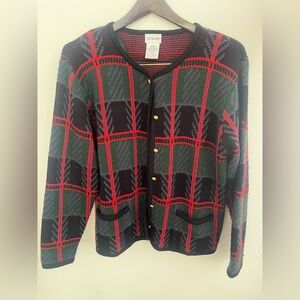 Old Money, Cottage Core women's small green plaid sweater cardigan